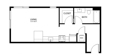 Floor plan for studio, 1 bath, 519 sqft